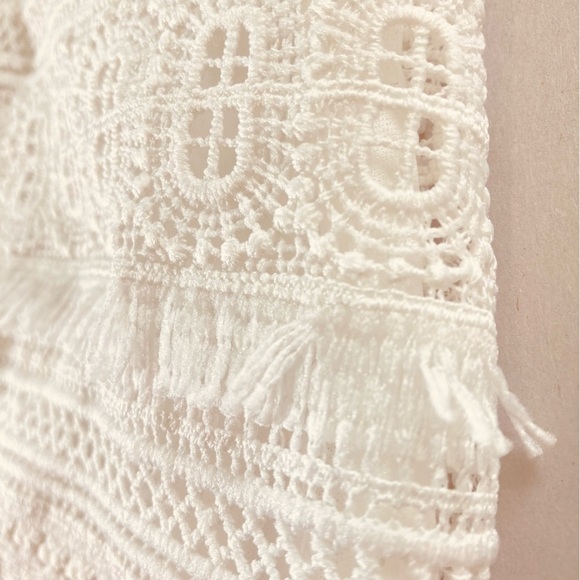 Sam Edelman White Square-Neck Strappy Lace Fringe Sheath Mini Dress (Size 10) - Picture 13 of 16